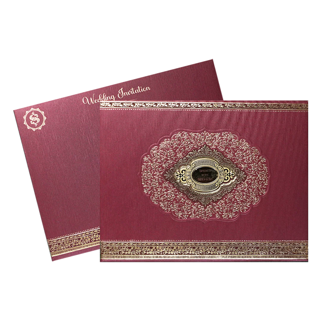 Maroon Baroque Floral Wedding Invitation Card-KSI64370 - Image 2