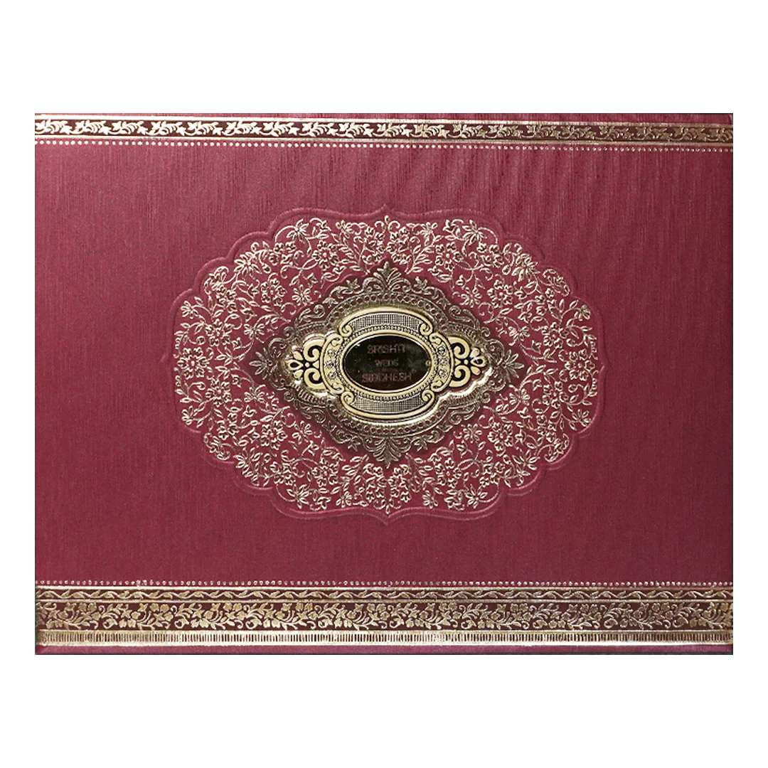 Maroon Baroque Floral Wedding Invitation Card-KSI64370 - Image 3
