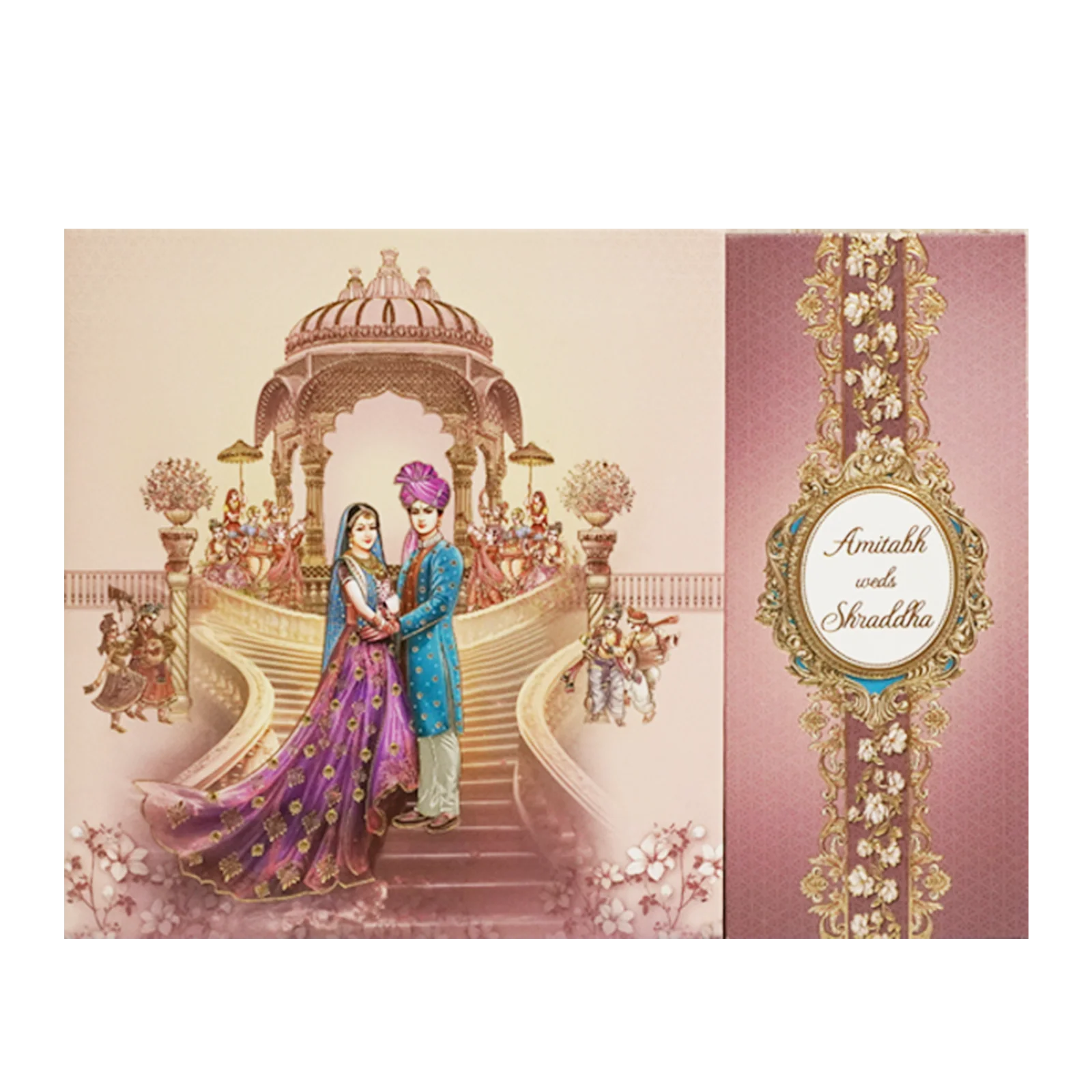 Apricot Pink Bride Groom Wedding Invitation Card-KAC05810 - Image 3