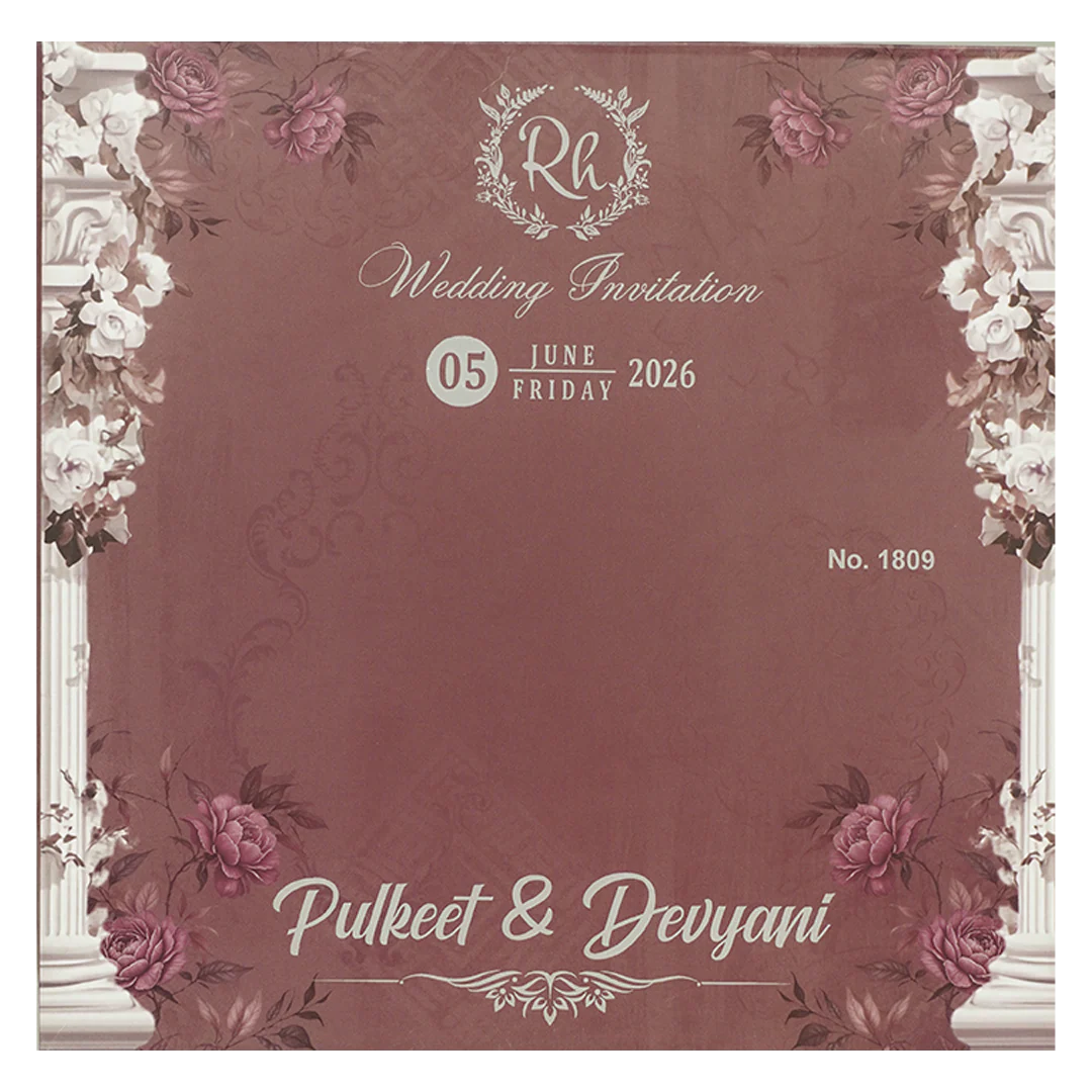 Maroon Floral Cutout Wedding Card-KJTS1809 - Image 4
