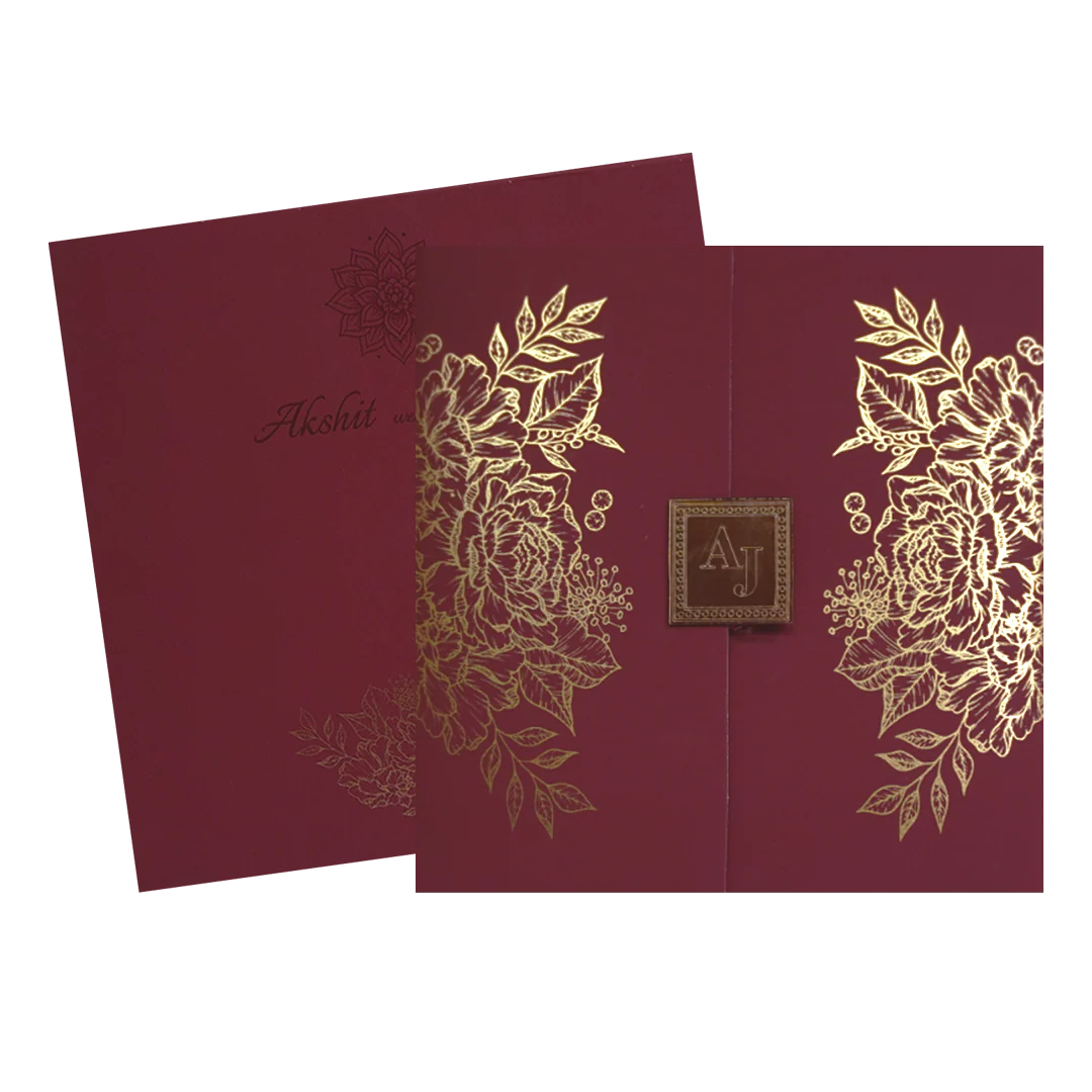 Maroon Floral Door Invitation Card-KRC30412 - Image 2