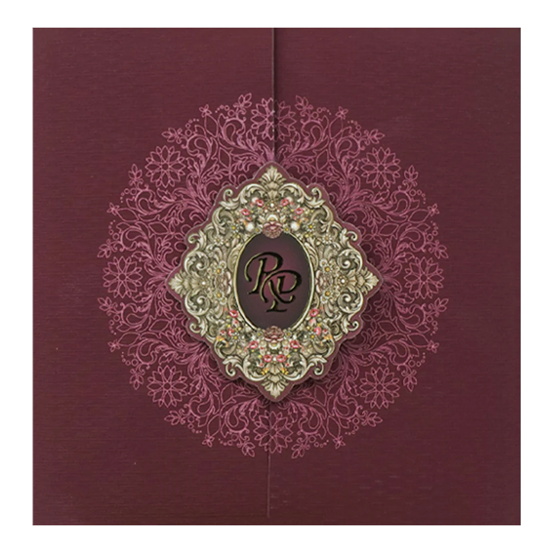 Maroon Floral Wedding Card-KSI65030 - Image 3