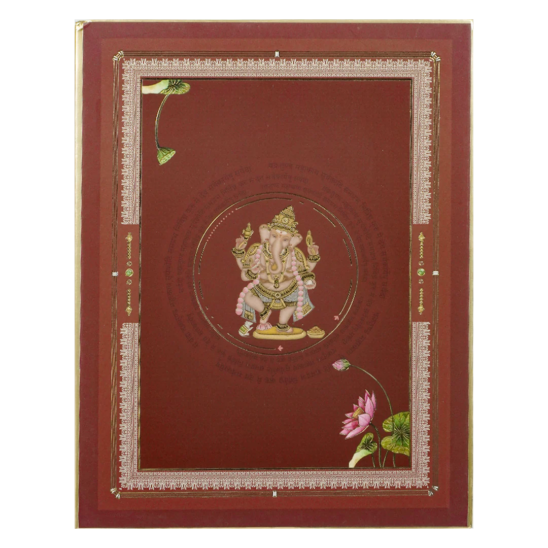 Maroon Ganesha Motif Padded Wedding Card-KBM05240 - Image 3