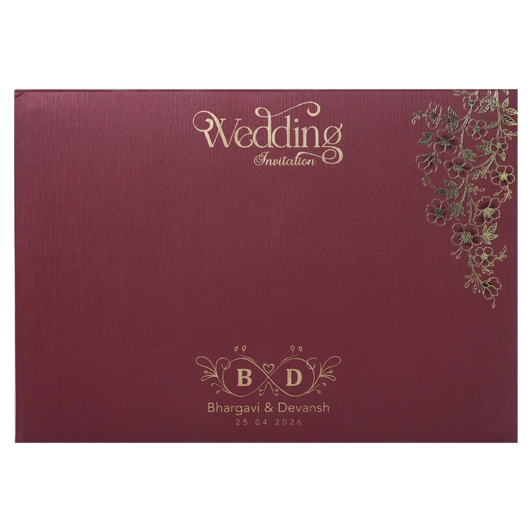 Maroon Gold Floral Padded Wedding Card-KSSC2140 - Image 4