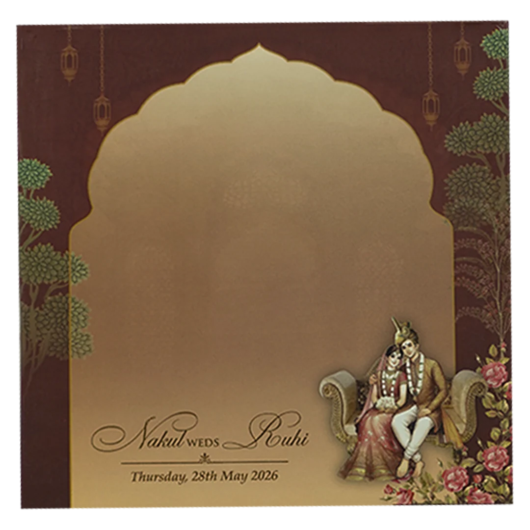 Brown Royal Couple Padded Wedding Card-KRE27940 - Image 4