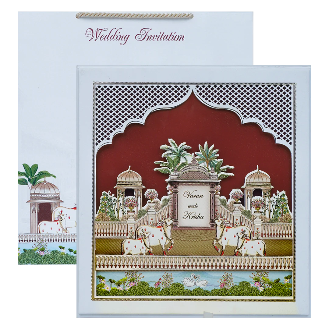 Maroon Royal Palace Wedding Invitation Box-KMMEX8320 - Image 3