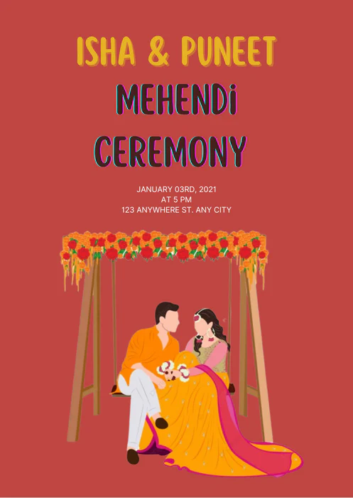 Maroon Love Mehndi Ceremony Invitation-AAMCI005 - Image 2
