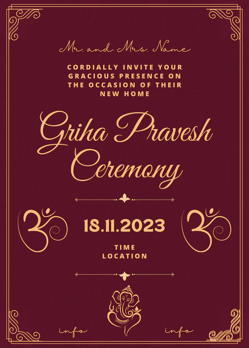Maroon Monographic Griha Pravesh Invitation-AAGPI002 - Image 2