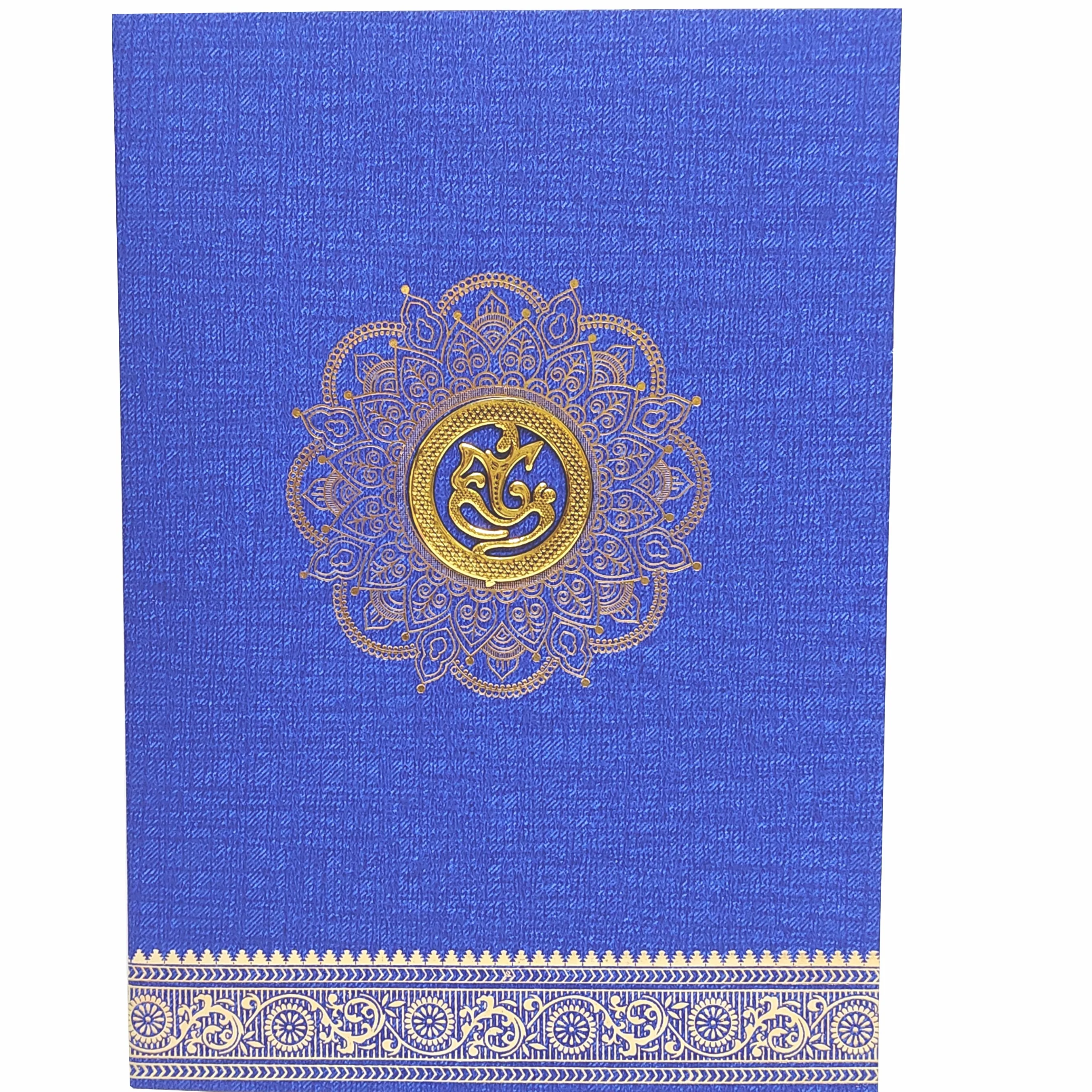Blue Metallic Designer Invitation Card With Gold Foiling Print-KNCM26BF - Image 3