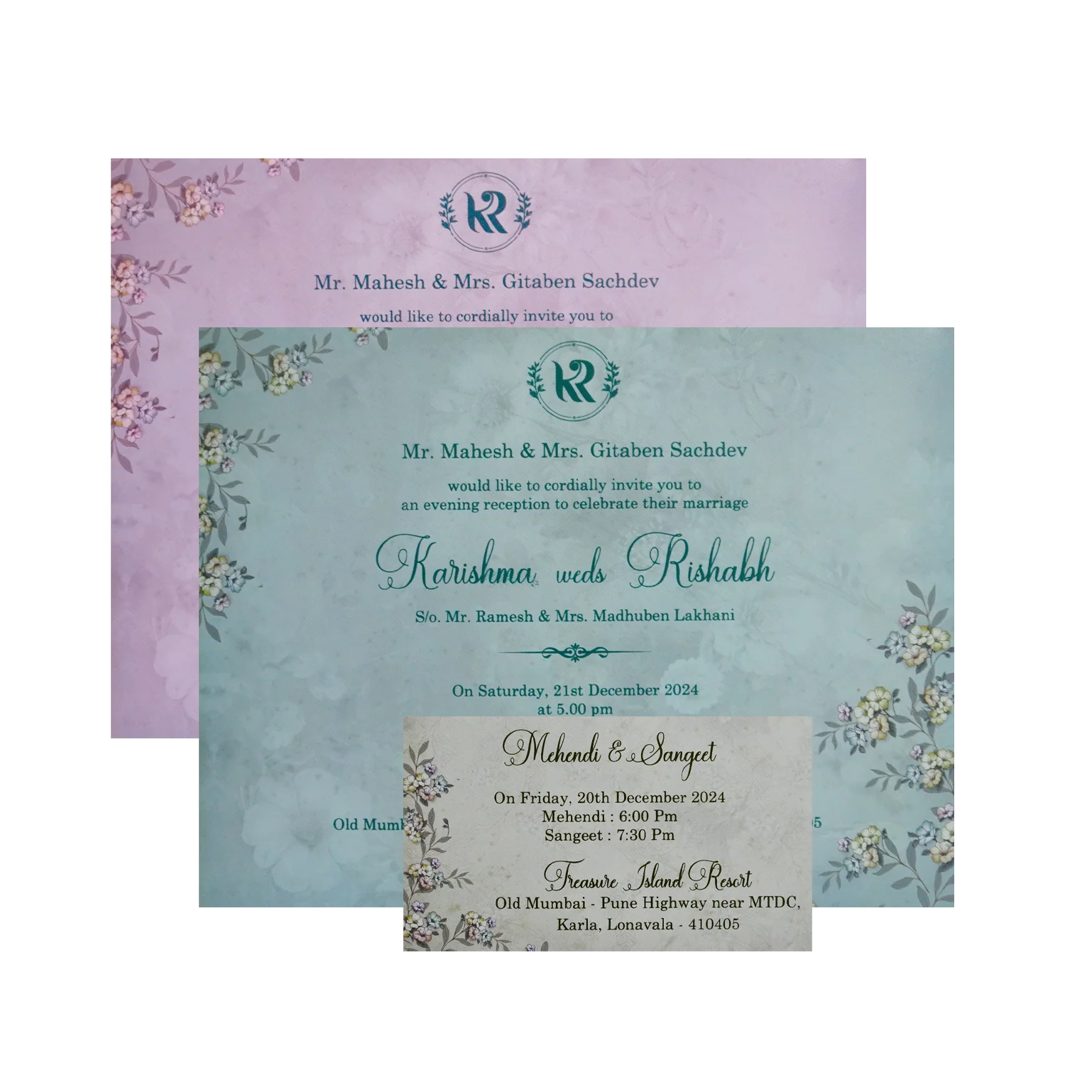 Matte Pastel Green Floral Invitation-KSI12200 - Image 5