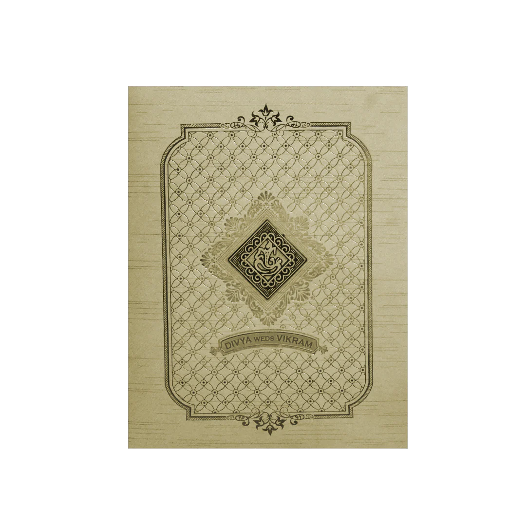 Metallic Beige Vinayaka Wedding Card-KNKR5031C - Image 3