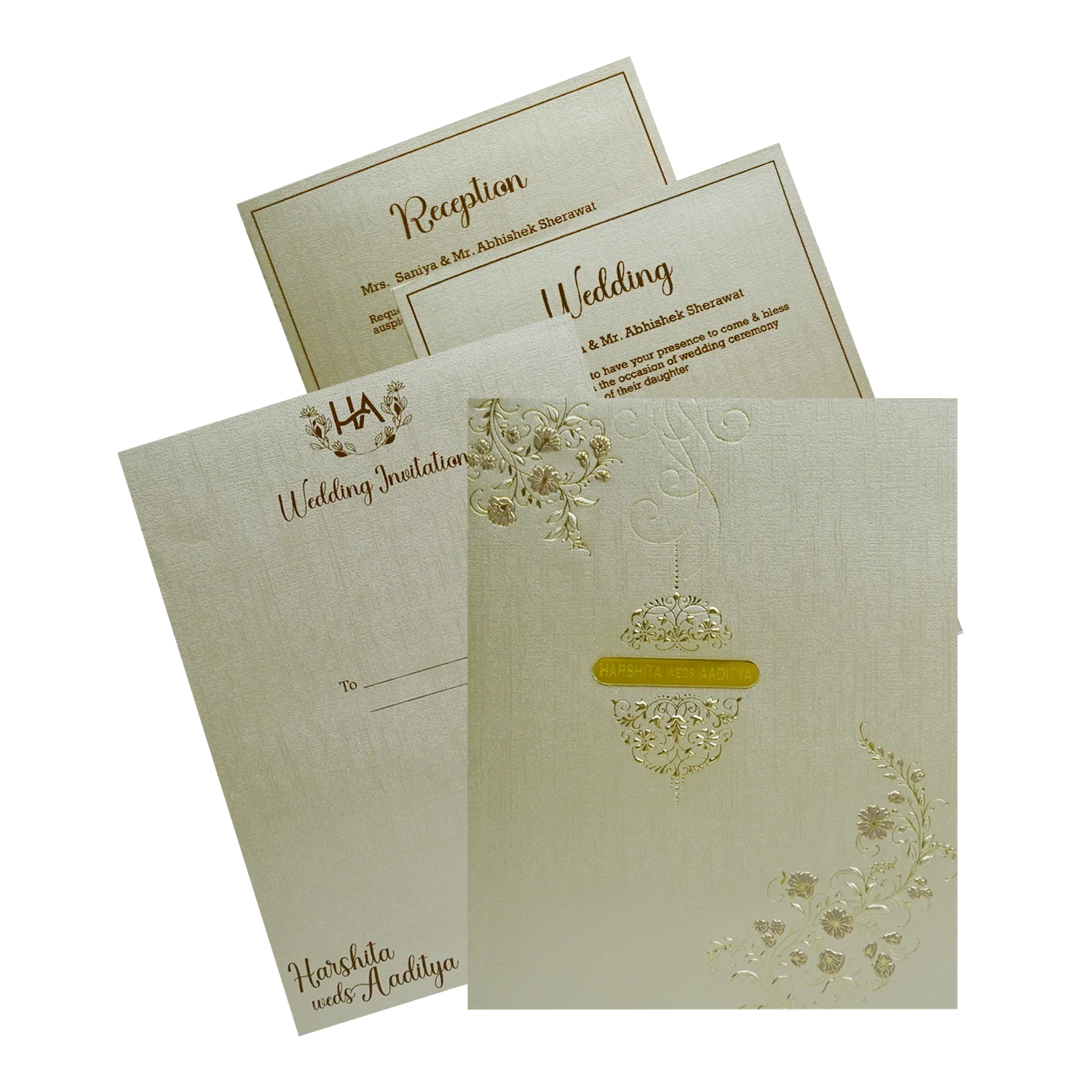 Metallic Brown Padded Wedding Card-KSI12140