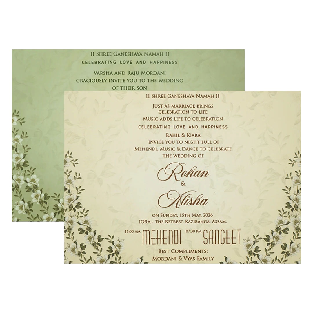 Mint Green Floral Padded Wedding Card-KFR15310 - Image 5