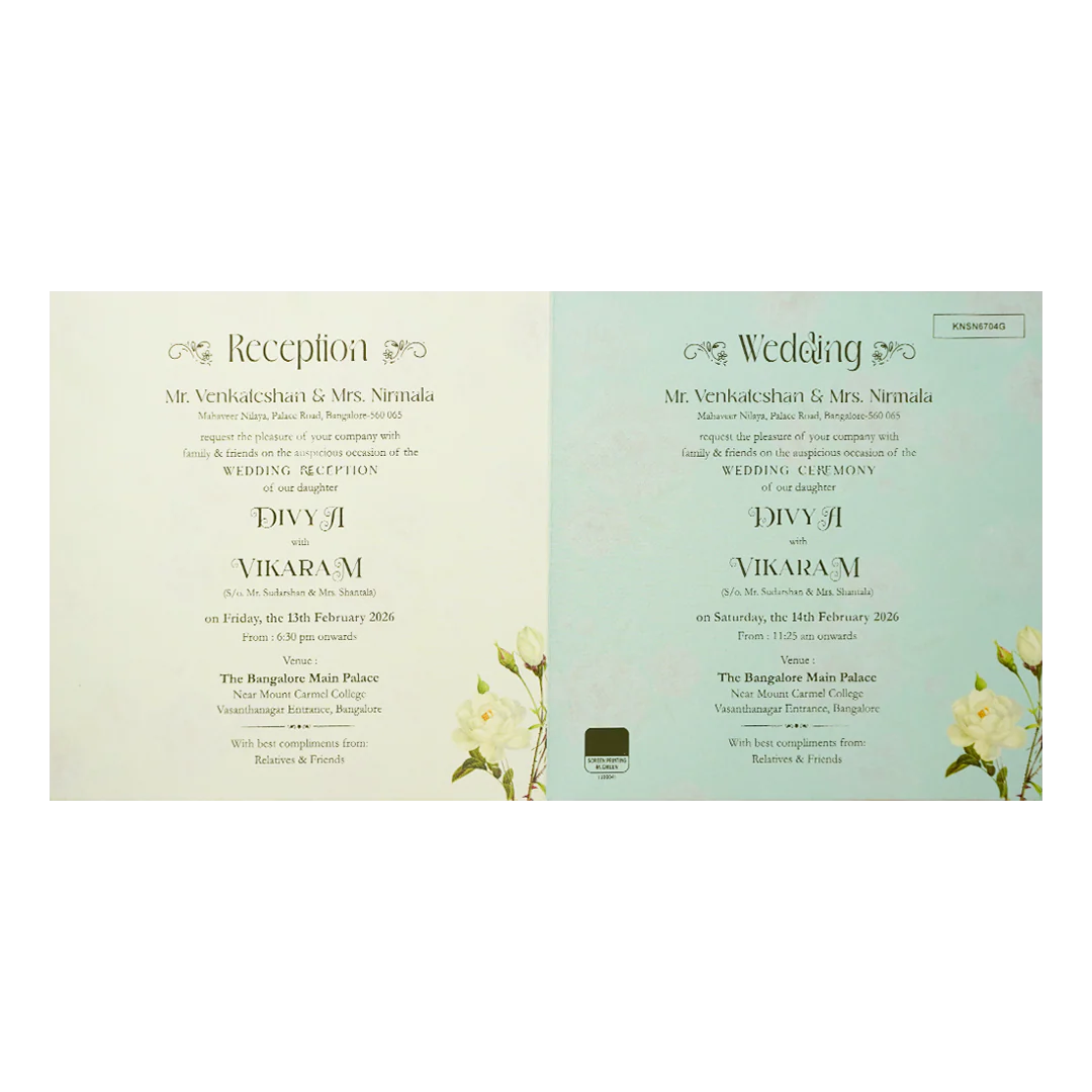 Mint Green Floral Door Wedding Card-KNSN6704G - Image 5