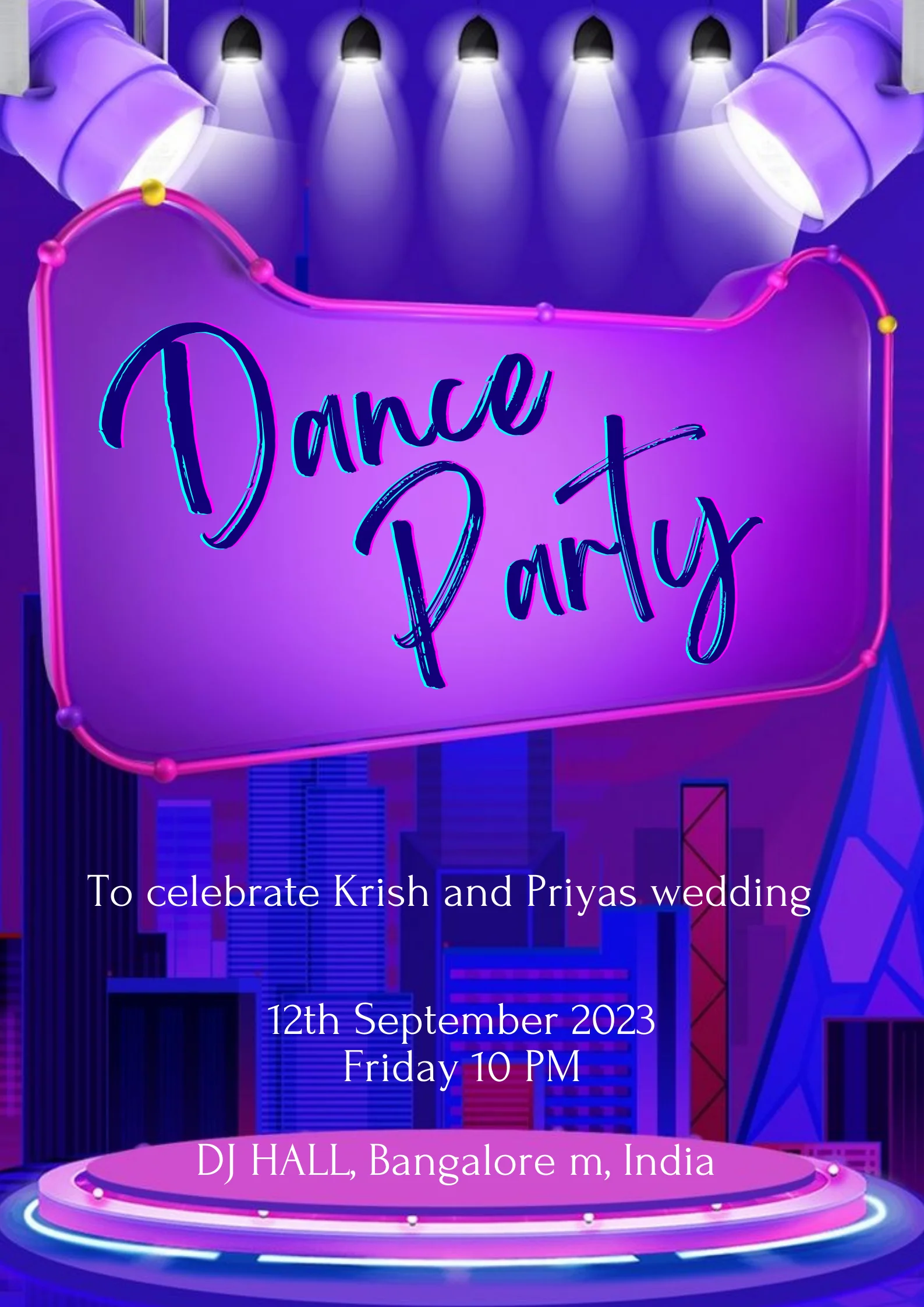 Neon Nights Dance Party Invitation-AADPI003