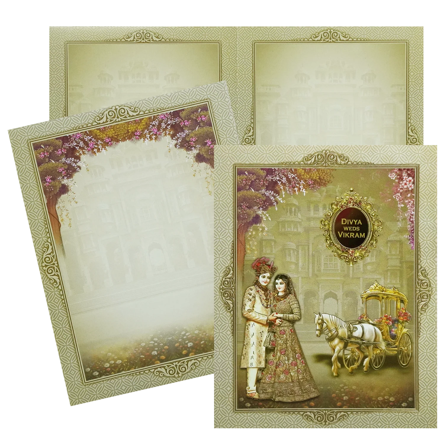 Olive Green Bride Groom Box Wedding Invitation-KNKN6313