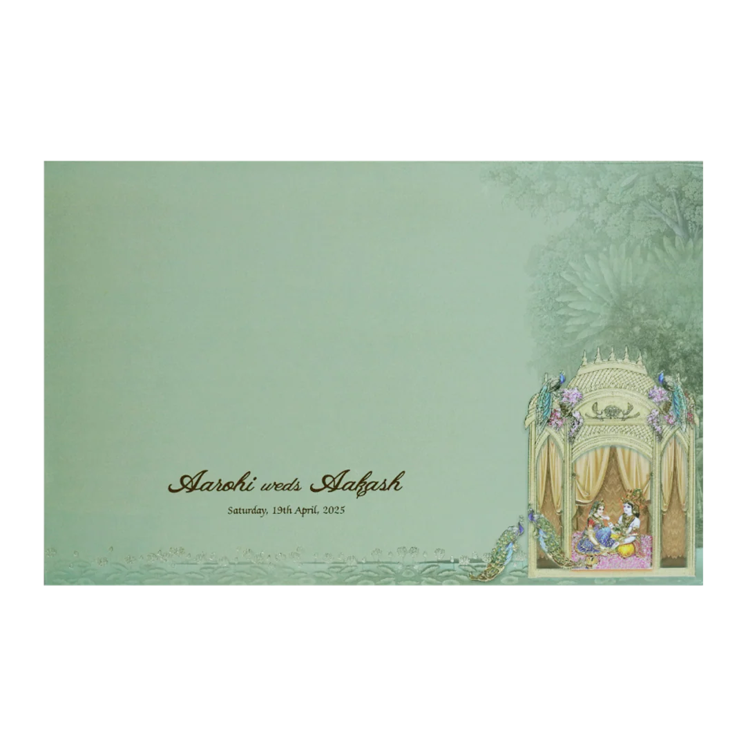 Olive Green Traditional Padded Wedding Card-KPR23840 - Image 4
