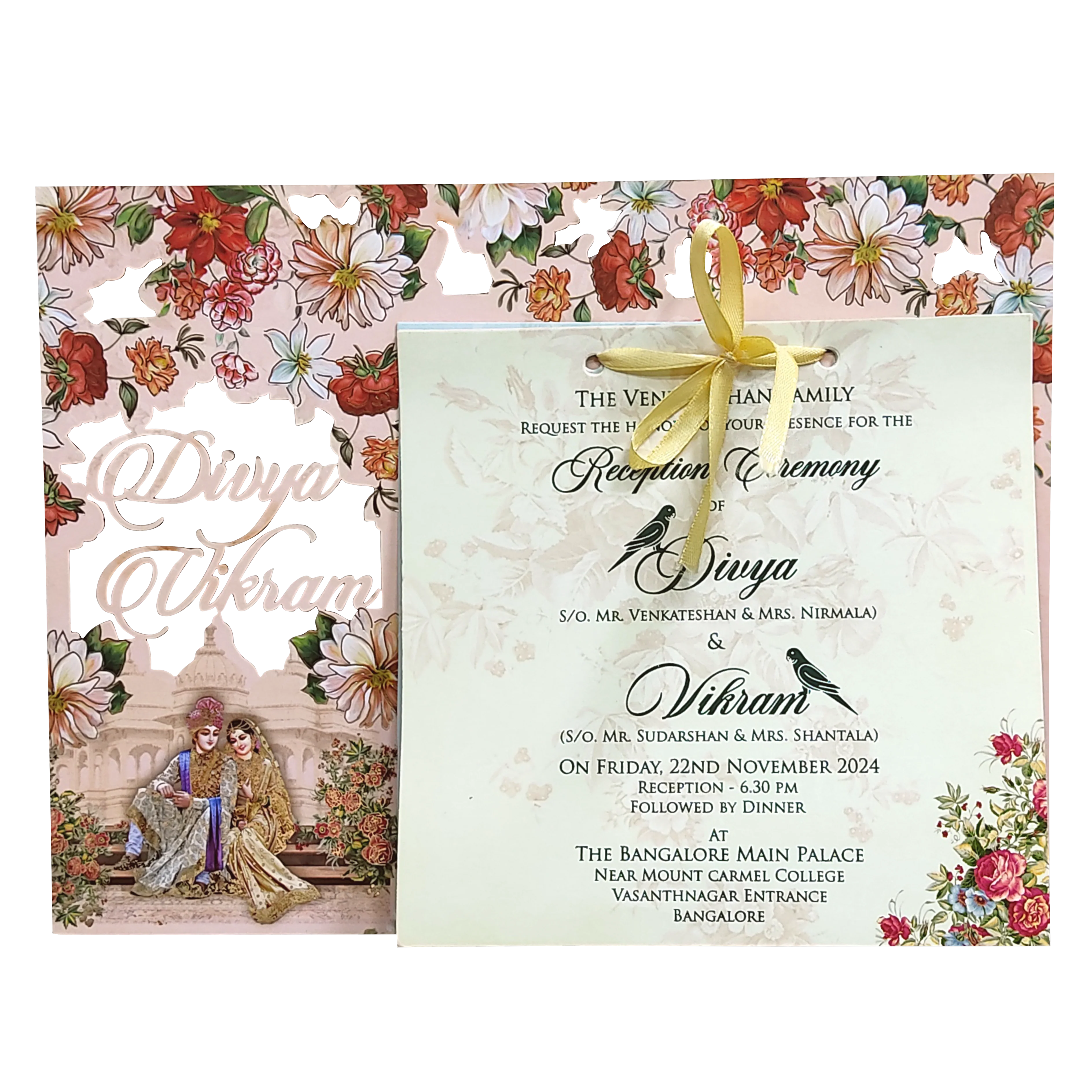 Orange Cream and Pink Flowers Bride and Groom MDF Card-KNKO7601 - Image 3
