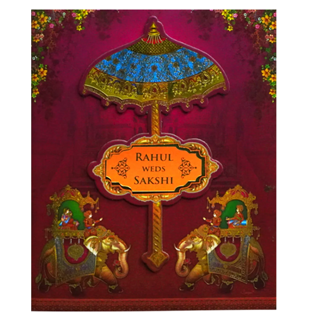 Orange Royal Padded Wedding Card-KSI11520 - Image 3