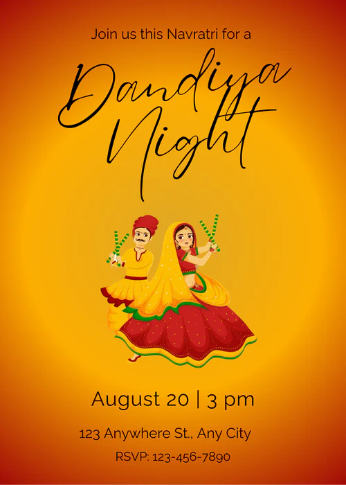 Orange Cute Couple Dandiya Invitation-AADDI006 - Image 2
