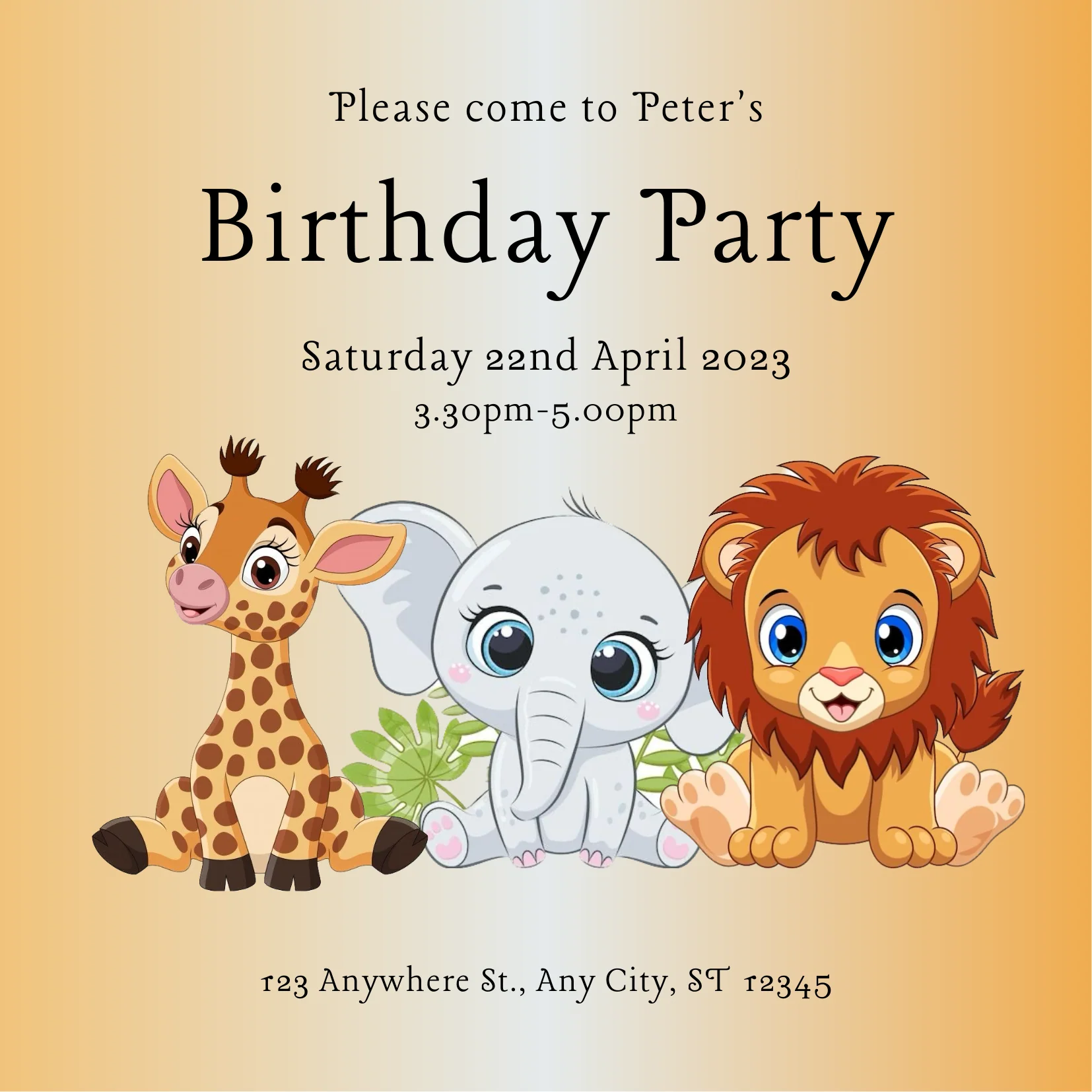 Orange Elephant Animals Invitation-AAANI001