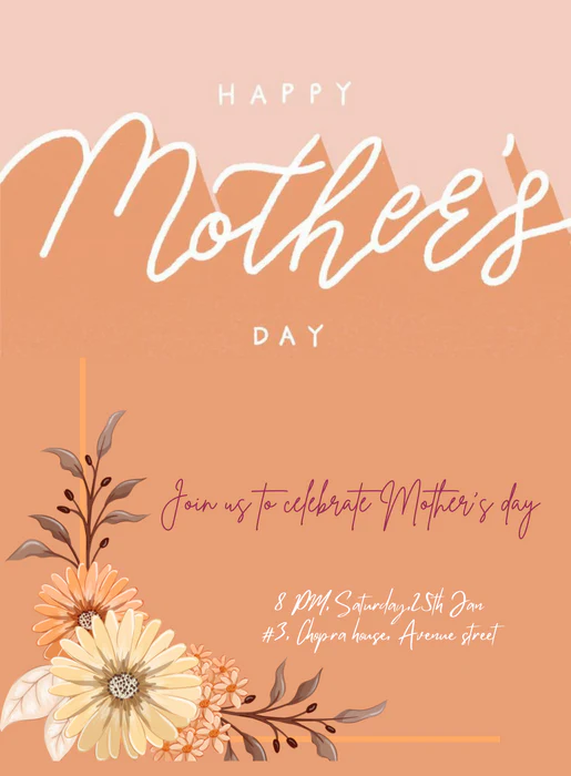 Orange Flower Mother's day Invitation-AAMOT011 - Image 2