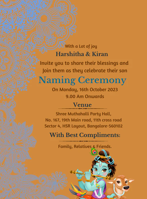 Orange Joy Naming Ceremony Invitation-AANAM001 - Image 2