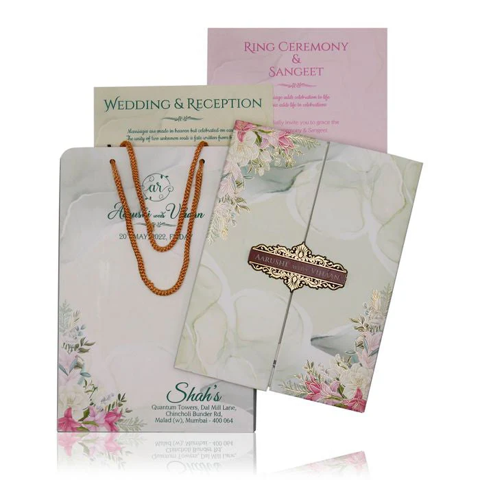 Pale Soft Green Floral Invitation-KVN05660