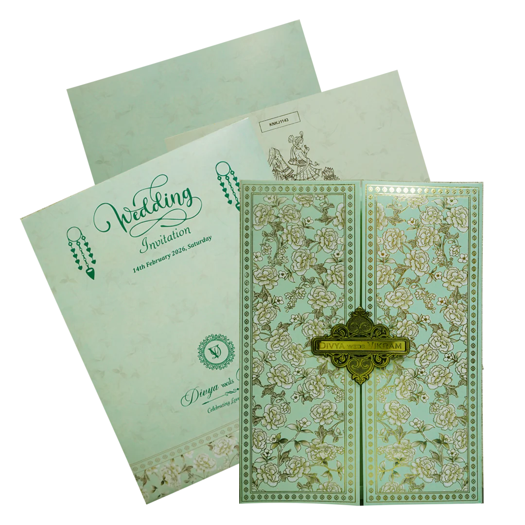 Pastel Green Floral Door-Style Invitation Card-KNKJ1143