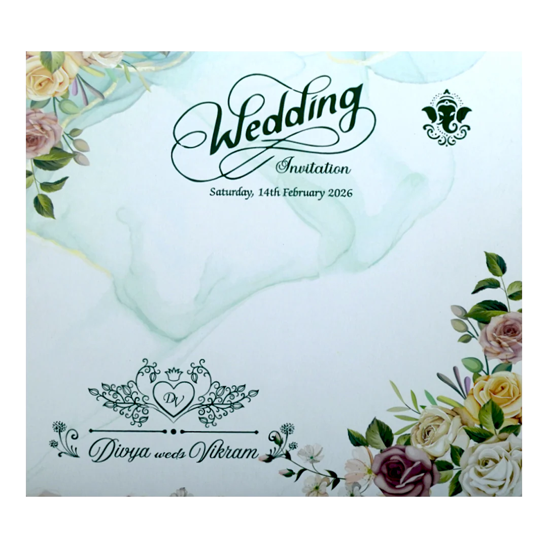 Pastel Green Floral Threefold Invitation Card-KNTH9605G - Image 3