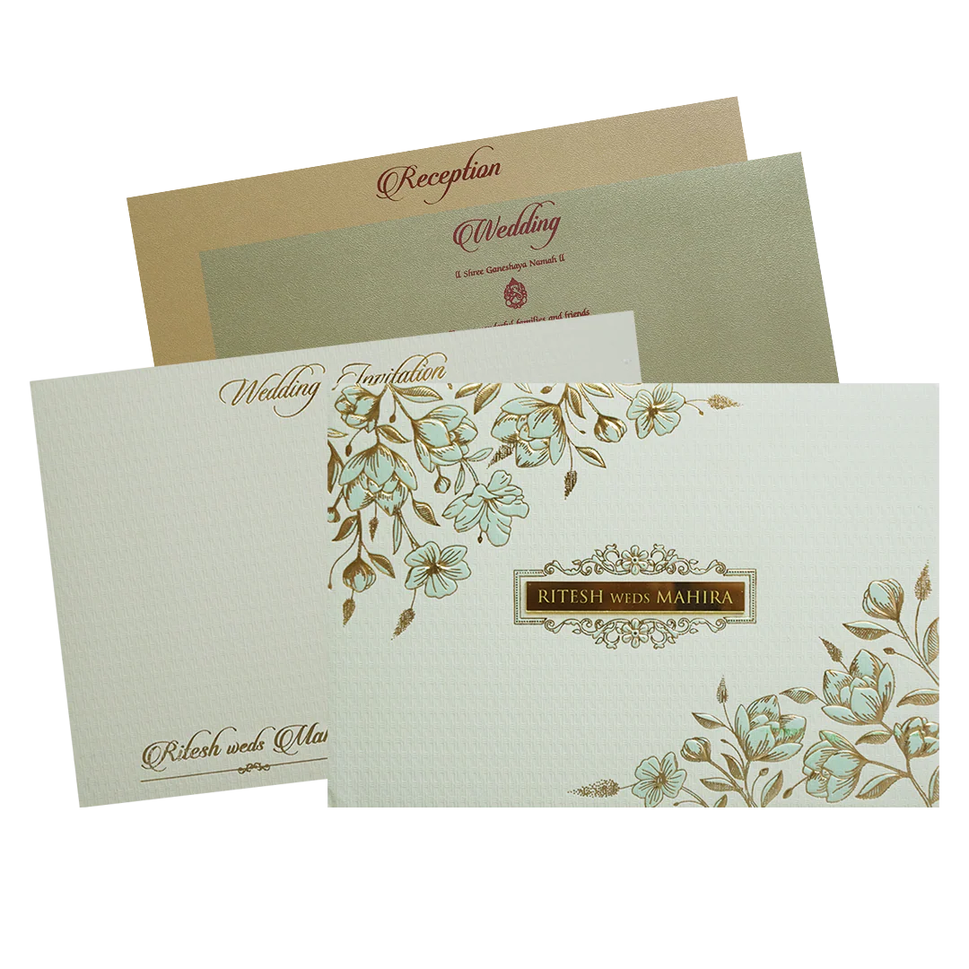 Pastel Green Gold Floral Classic Wedding Card -KMMWD1105