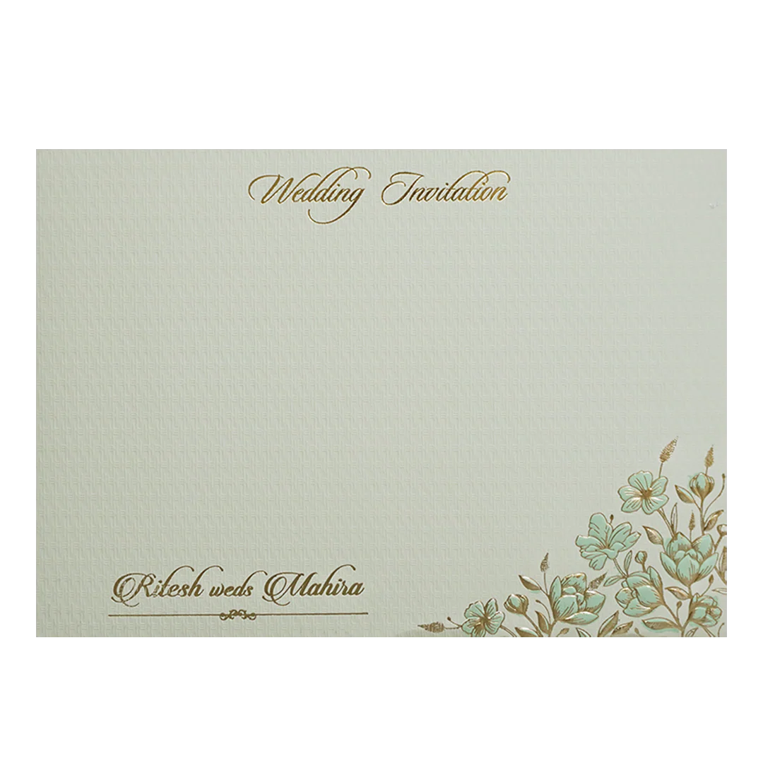 Pastel Green Gold Floral Classic Wedding Card -KMMWD1105 - Image 4