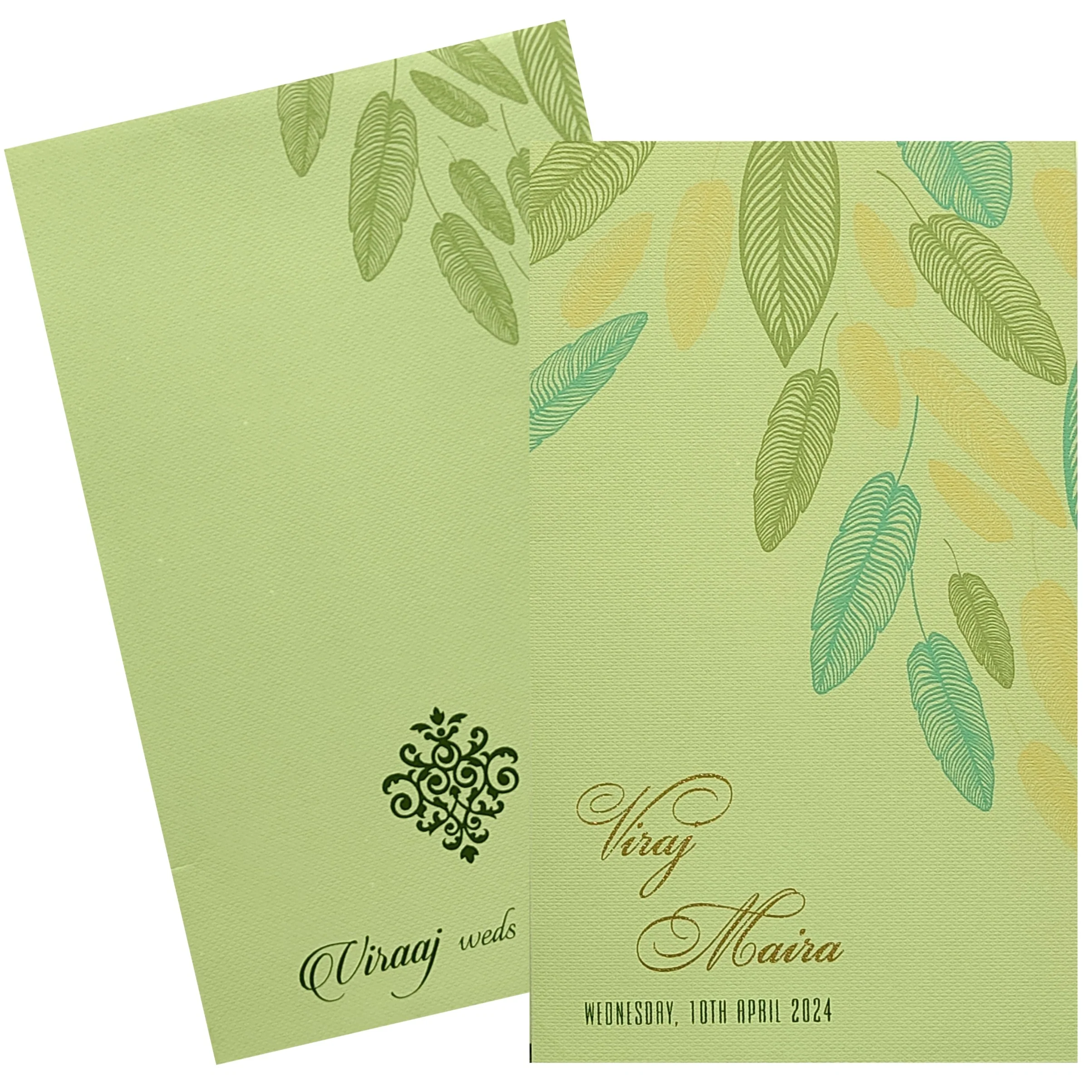 Pastel Green Leaf Design Invitation Card-KRC29892 - Image 2