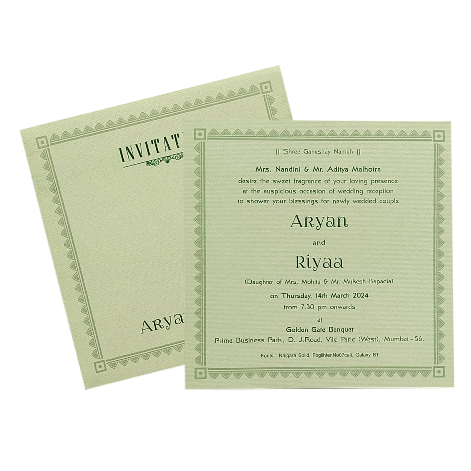 Pastel Green Single Sheet Invitation Card-KRCS6031