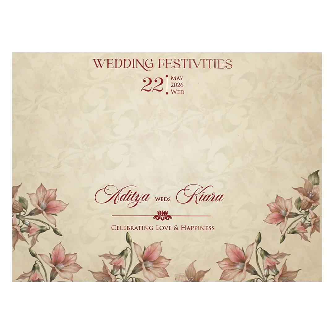 Pastel Peach Lily Floral Padded Wedding Card-KFR16280 - Image 4