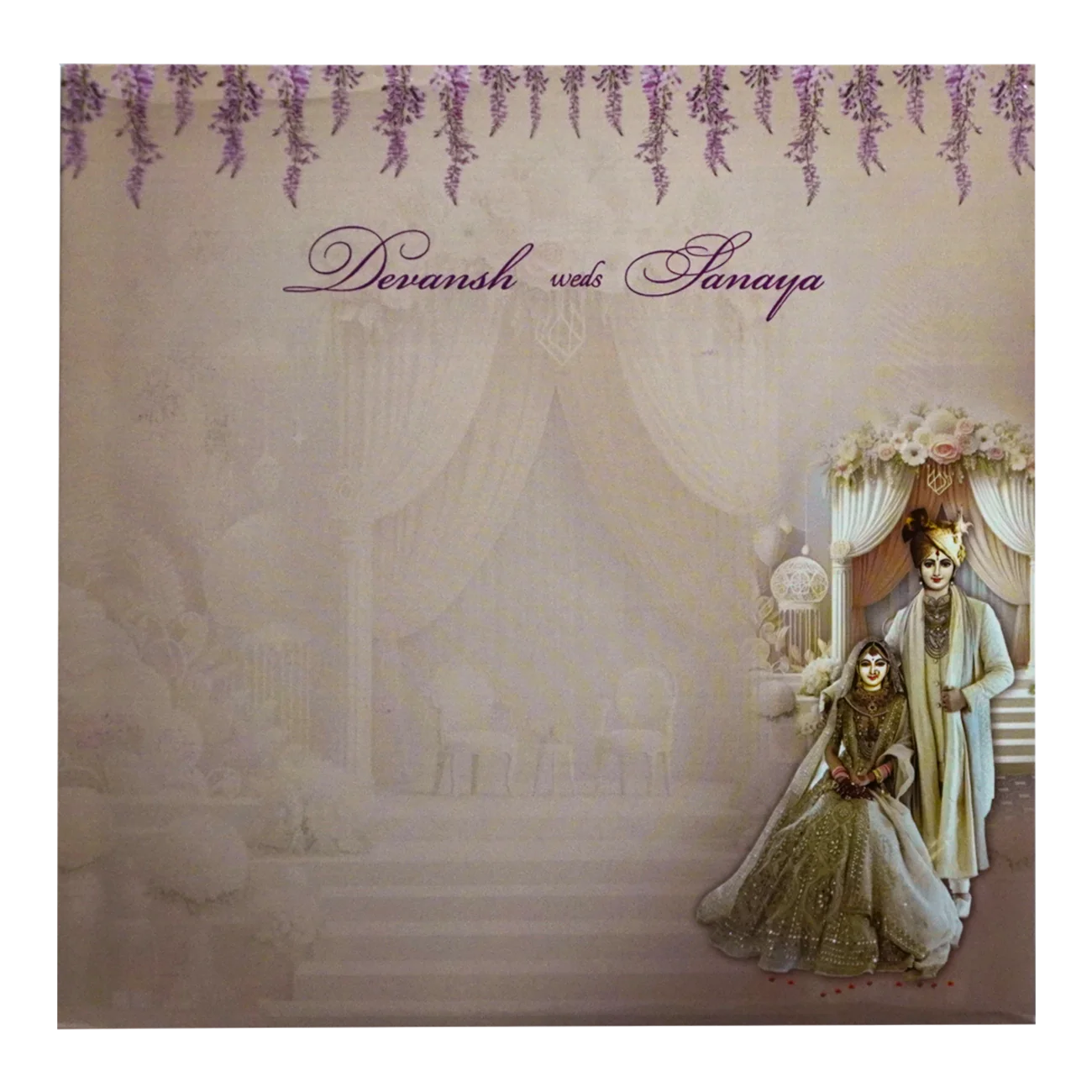 Pastel Pink Bride Groom Padded Invitation Card-KRC30530 - Image 4