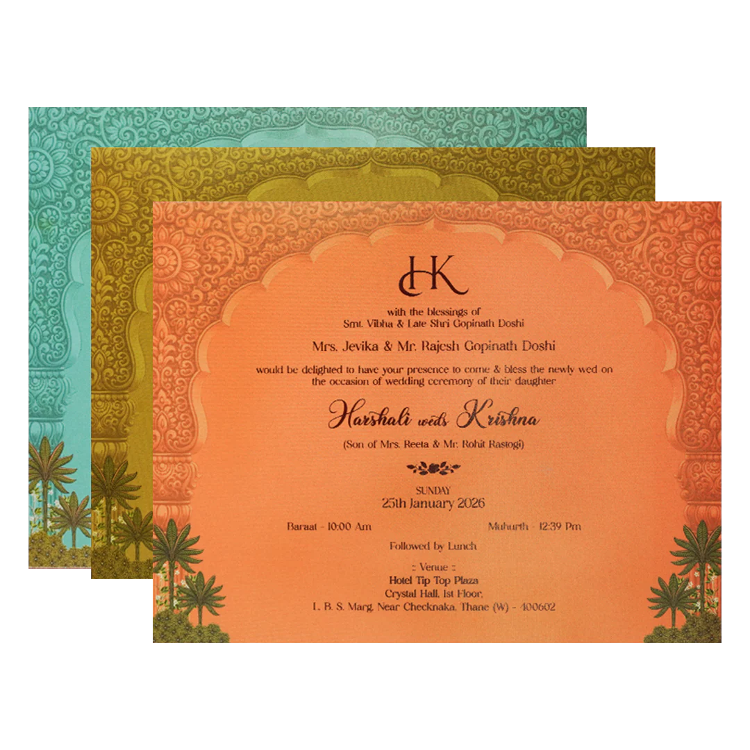 Peach Arch Bride Groom Padded Wedding Card-KSI64140 - Image 5