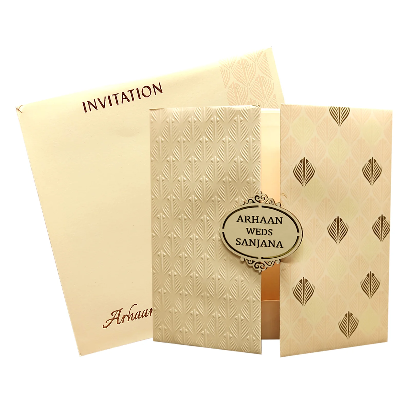 Peach Embossed Padded Invitation Card-KRC27421 - Image 2