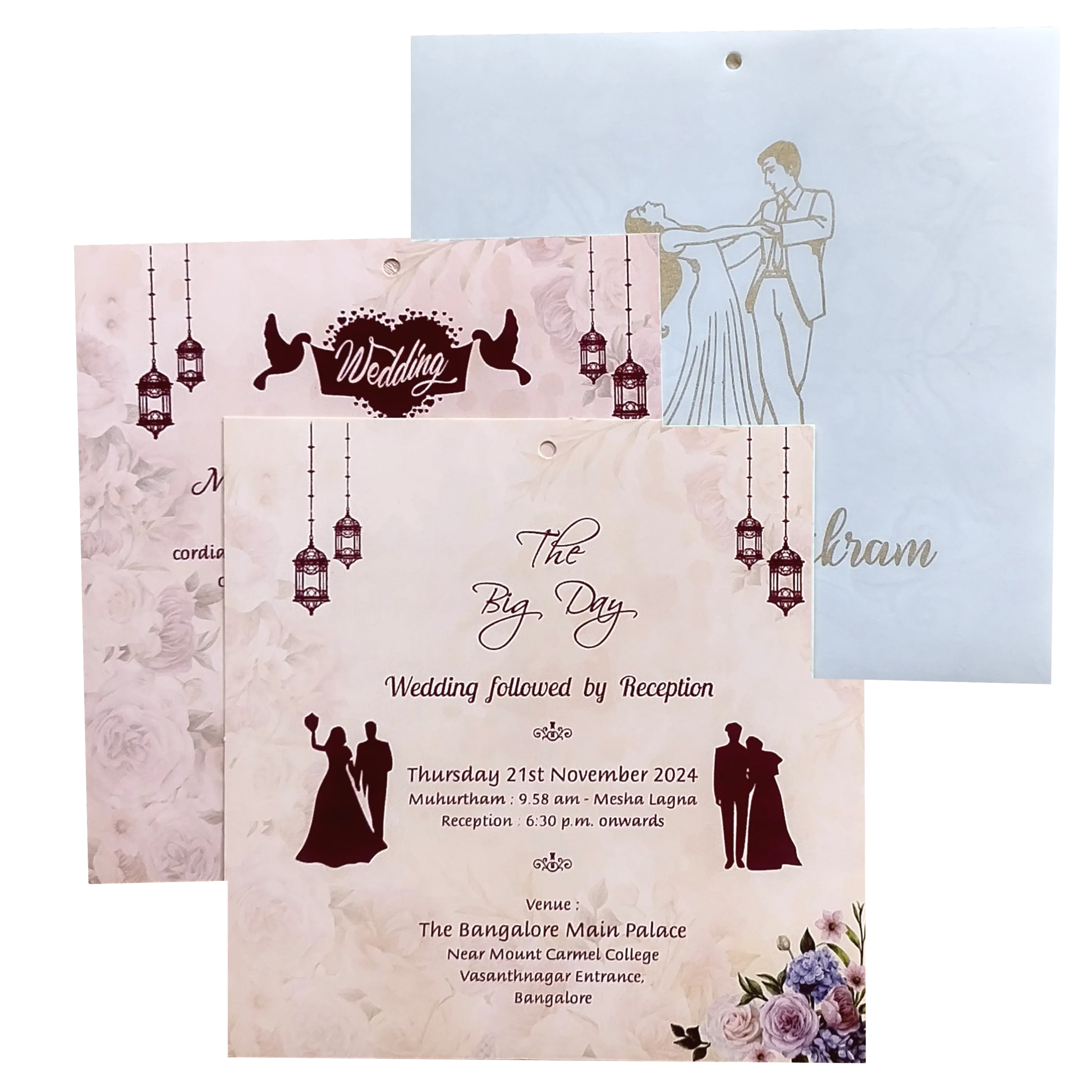 Peach Floral MDF Laser Cut Wedding Card-KNPL5804 - Image 5