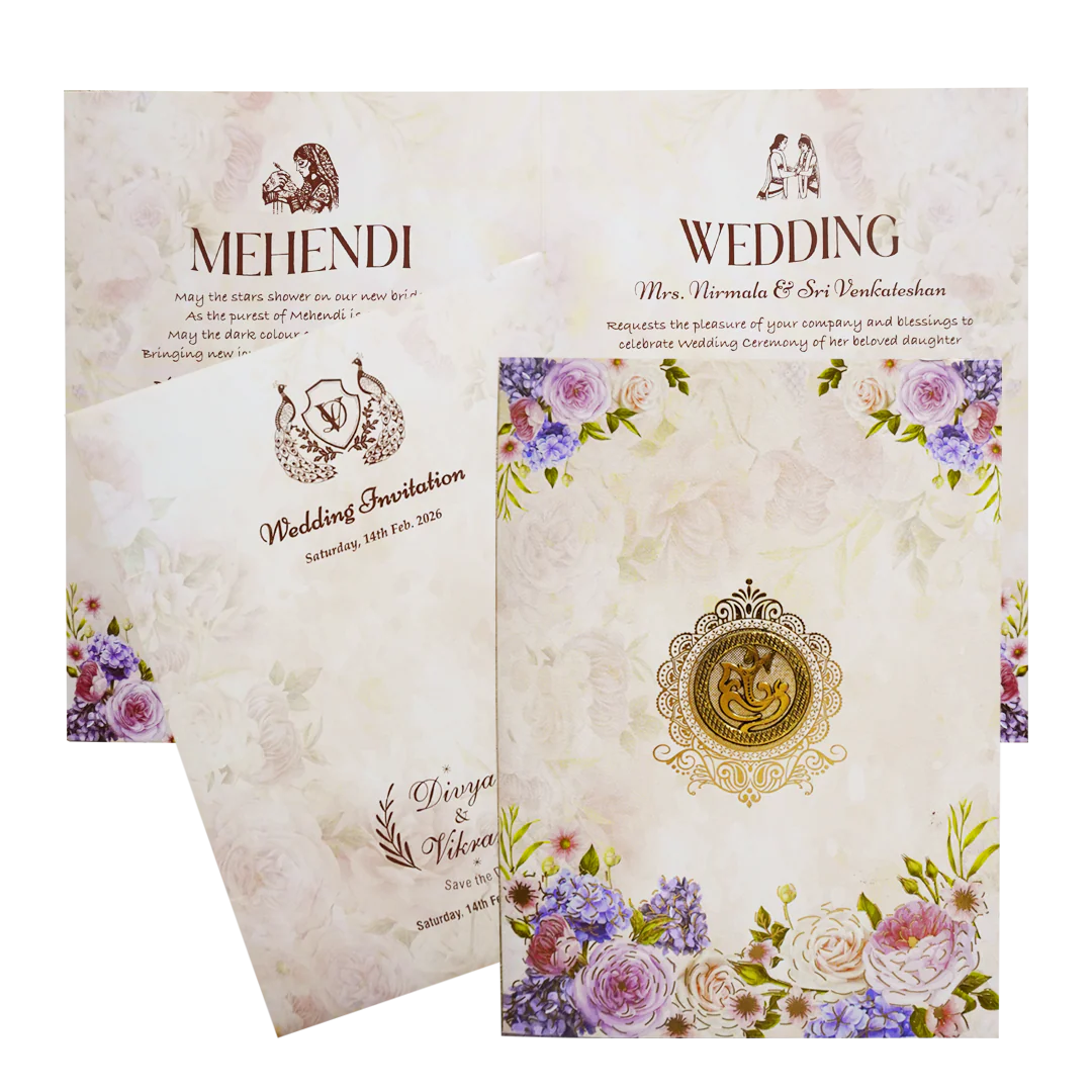 Peach Floral Wedding Invitation Card-KNTY6804