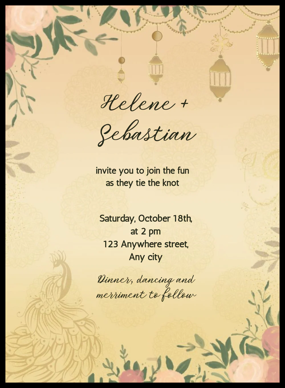 Peacock Accents Floral wedding Invitation-AAFWI011