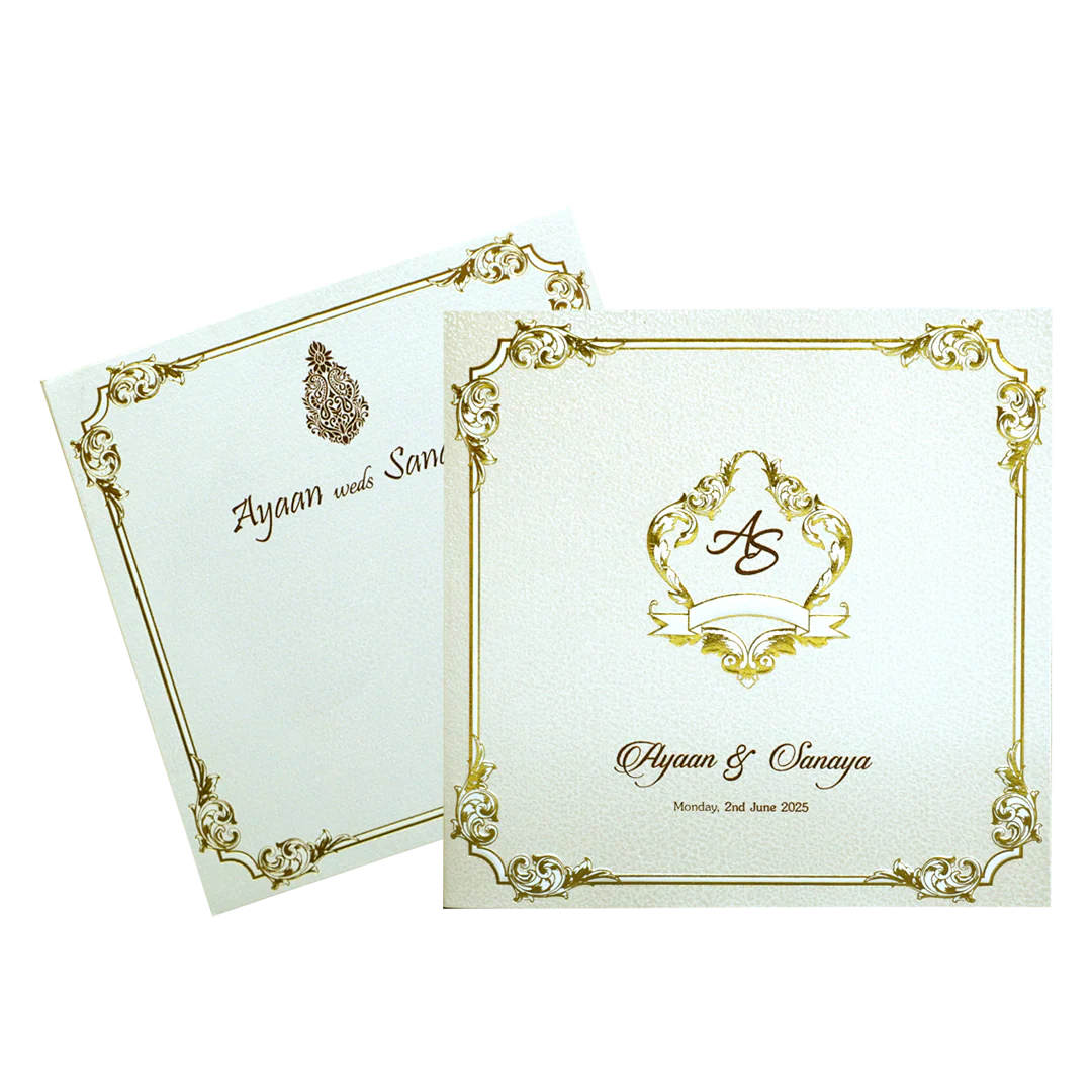 Pearl White Gold Floral Box Invitation Card-KRC30240 - Image 2