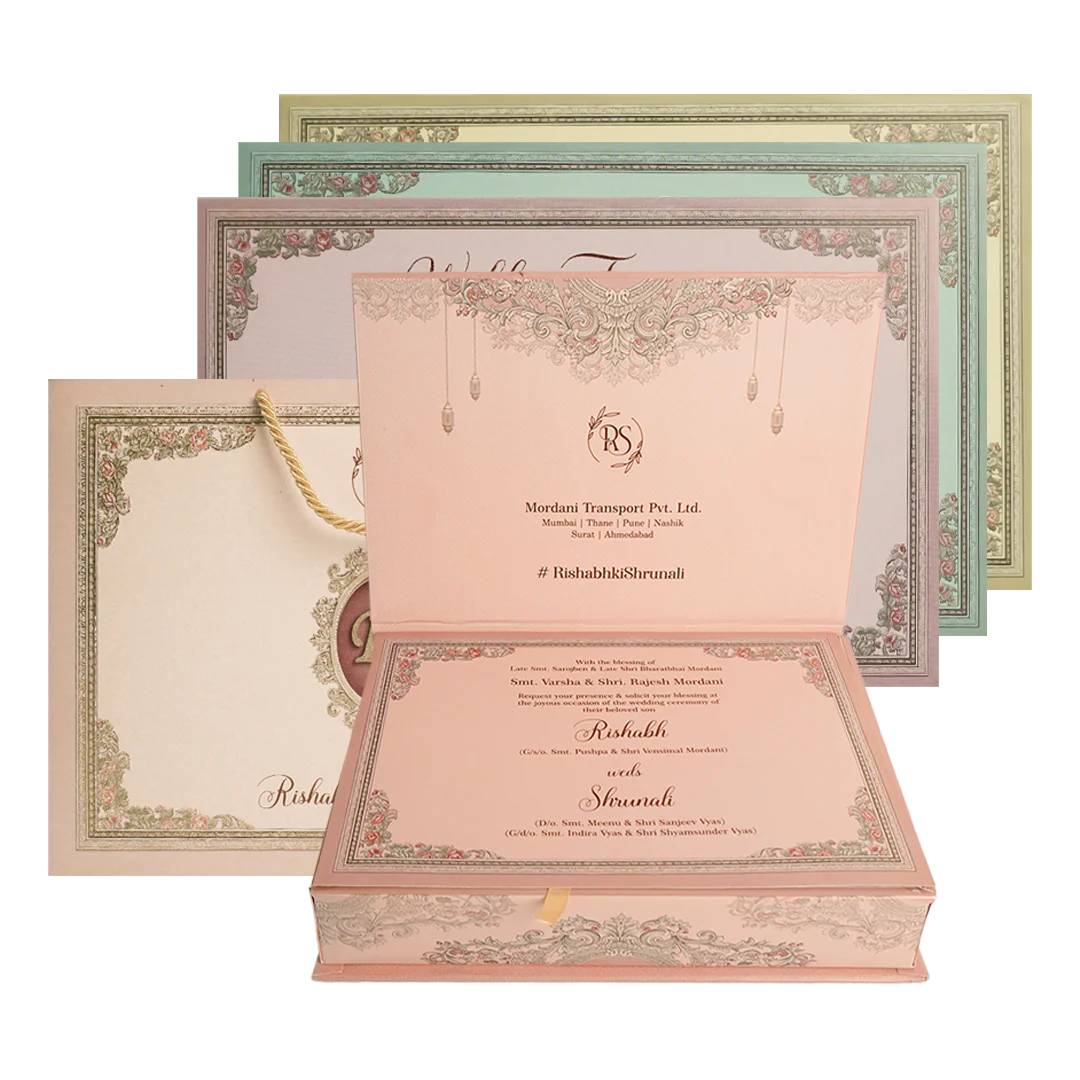 Pink Baroque Floral Wedding Invitation Box-KSI64390