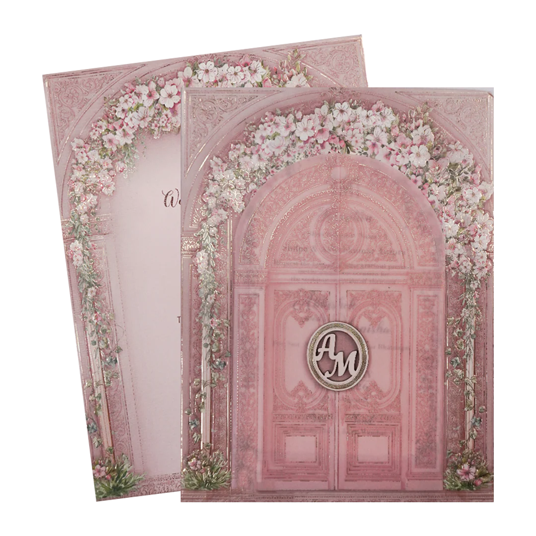 Pink Floral Arch Gate Padded Wedding Card-KSI64380 - Image 2