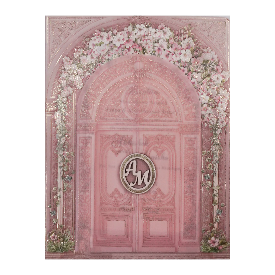 Pink Floral Arch Gate Padded Wedding Card-KSI64380 - Image 3