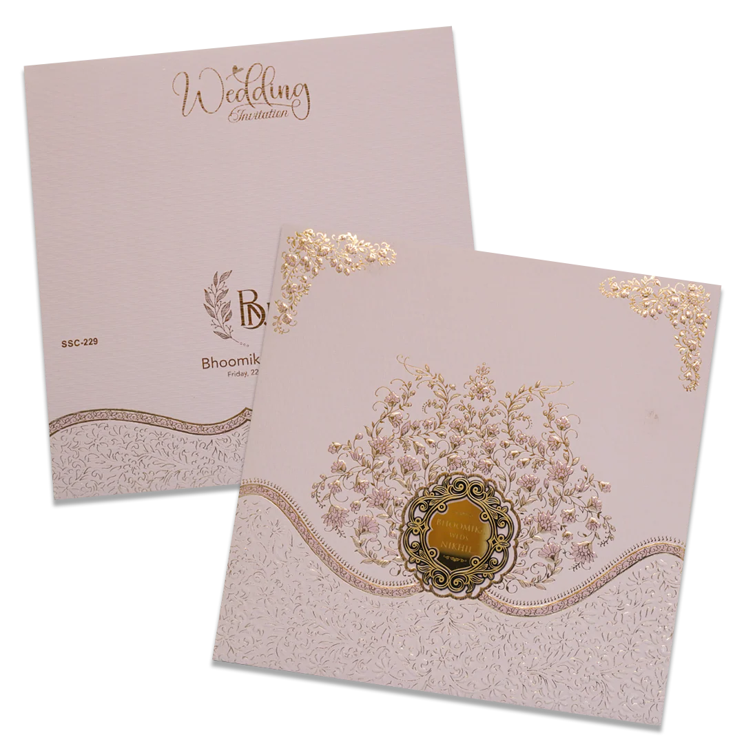Pink Floral Embossed Padded Wedding Card - KSSC2290 - Image 2