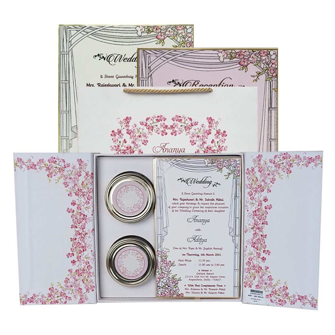 Pink Floral Gatefold Wedding Invitation Box-KMMEX8310