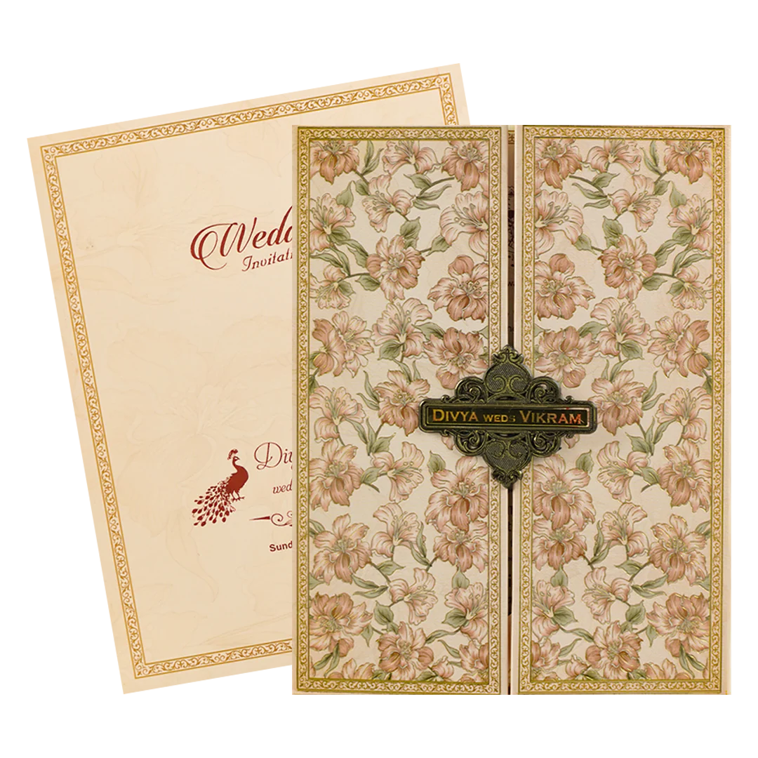 Pink Floral Padded Wedding Card-KNMO9313 - Image 2
