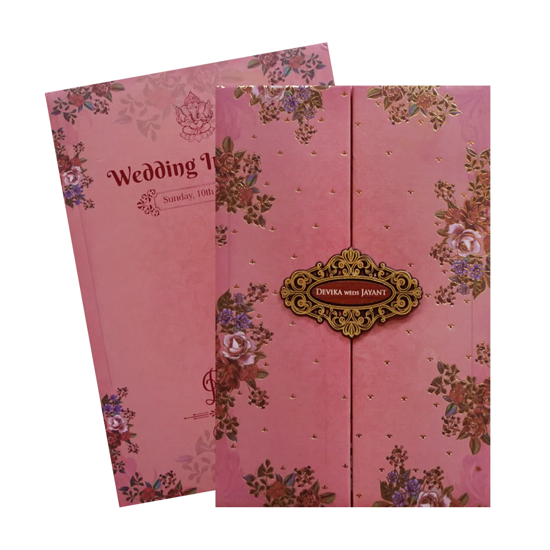Pink Floral Padded Wedding Invitation Card - KVN07340 - Image 2