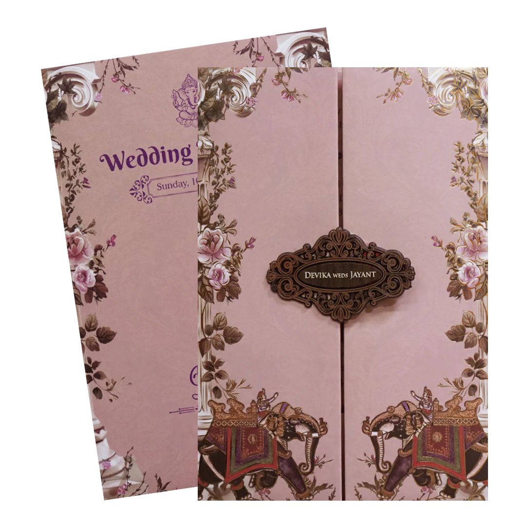 Pink Floral Royal Elephant Padded Wedding Card - KVN07430 - Image 2